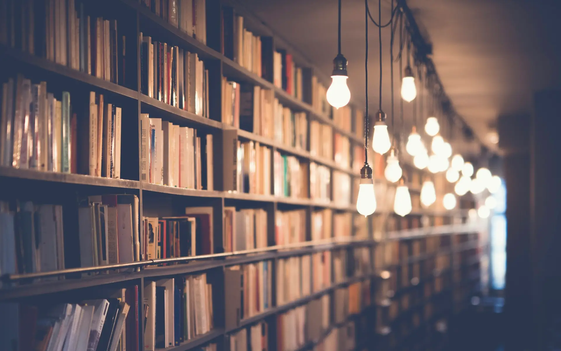 رفوف مكتبة مضاءة